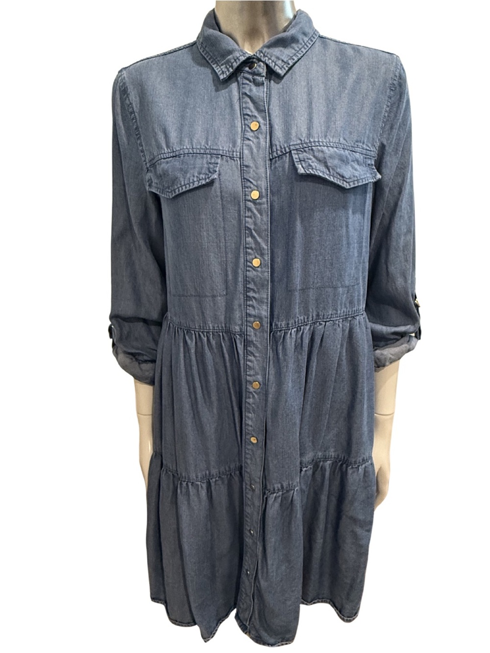 Tribal Jeans Lyocell Chambray Tiered Shirt Dress P/S Small - Picture 2 of 7